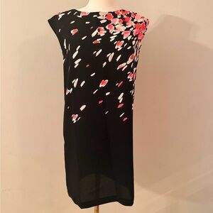 LOFT Black Dress with Pink and White Floral Accents